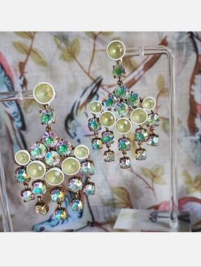 J. Crew Brulee Enameled Aurora Borealis Coated Faceted Lemon Faceted Earrings